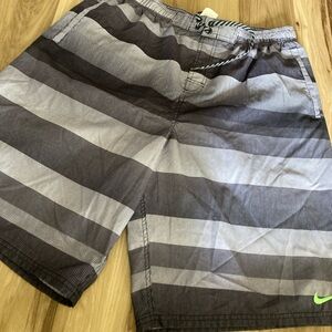 Nike Mens Black Grey Striped Swim Board Shorts XL